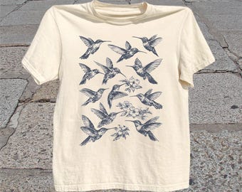Hummingbird T-Shirt: Vintage Botanical Bird Lover Graphic Tee