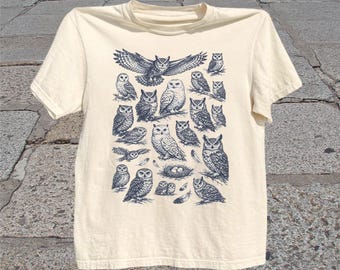 Owl T-Shirt: Vintage Woodland Bird Sketch Graphic Tee, Forest Nature Shirt, Owl Lover Gift
