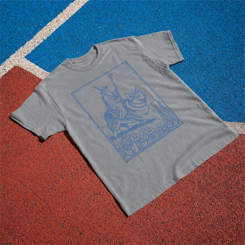 Corgi Shirt: Vintage Wizard Corgi Rider T-Shirt Grey