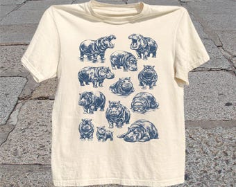 Hippo T-Shirt: Vintage Sketch Hippopotamus Wildlife Graphic Tee, Safari Animal Shirt, Hippo Lover Gift