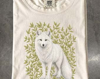 Arctic Fox Shirt, Botanical Wildlife Tee, White Fox Nature Art, Comfort Colors T-Shirt