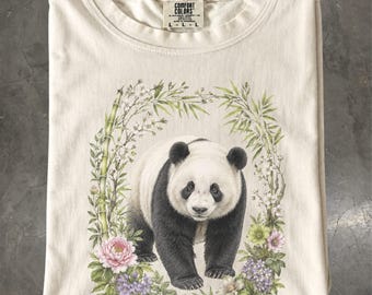 Giant Panda Shirt, Botanical Bamboo Wildlife Tee, Floral Nature T-Shirt, Comfort Colors