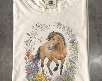 Mustang Shirt, Western Wildflower Botanical Tee, Equestrian T-Shirt, Comfort Colors