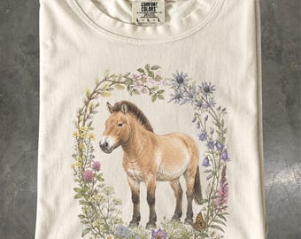 Przewalski's Horse Botanical T-Shirt, Wild Horse Steppe Wildlife, Comfort Colors