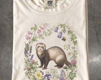 Ferret Shirt, Botanical Wildflower Cottagecore T-Shirt, Animal Lover Tee, Comfort Colors