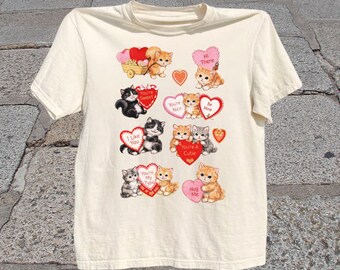 Valentine Kitten T-Shirt: Coquette Cat Graphic Tee, Retro Heart Shirt