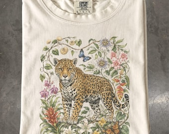 Jaguar Shirt, Tropical Botanical Big Cat Wildlife T-Shirt, Comfort Colors