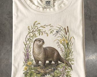 River Otter Shirt, Botanical Wetland Wildlife Tee, Nature T-Shirt, Comfort Colors