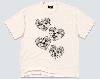 Corgi T-Shirt: Heart Dog Graphic Tee, Sketch Pet Portrait Shirt, Corgi Mom Gift