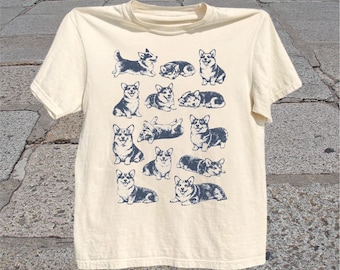 Corgi T-Shirt: Vintage Sketch Line Art Dog Lover Graphic tee
