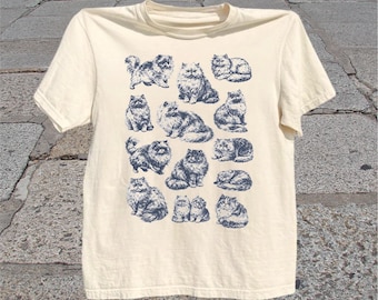 Persian Cat T-Shirt: Vintage Sketch Line Art Cat Lover Graphic tee
