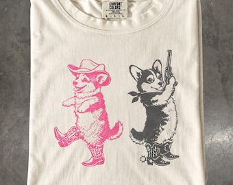 Cowboy Corgi Shirt, Western Dog Tee, Comfort Colors Corgi Lover Gift, Rodeo T-Shirt