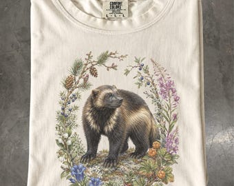 Wolverine Botanical T-Shirt, Forest Mountain Wildlife, Comfort Colors