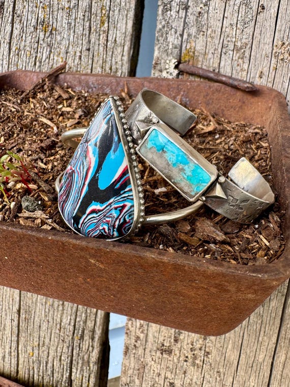 Hand-Crafted Sterling Silver Fordite Cuff View 5