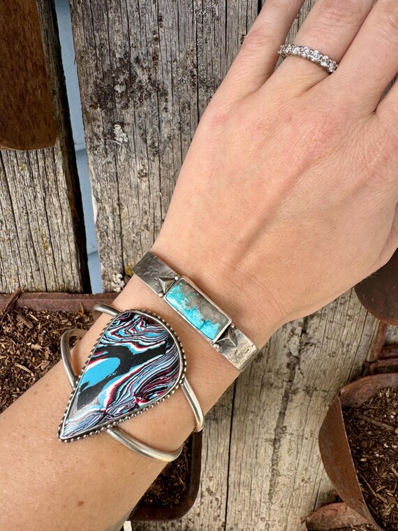 Hand-Crafted Sterling Silver Fordite Cuff View 4