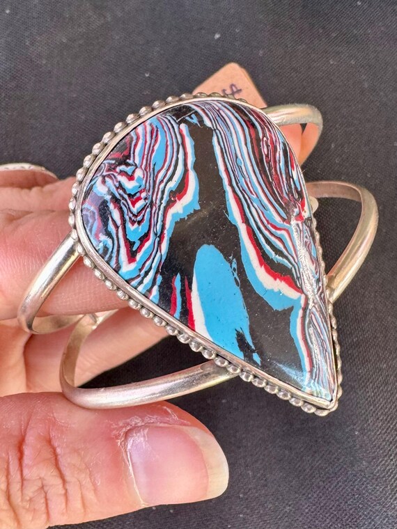Hand-Crafted Sterling Silver Fordite Cuff