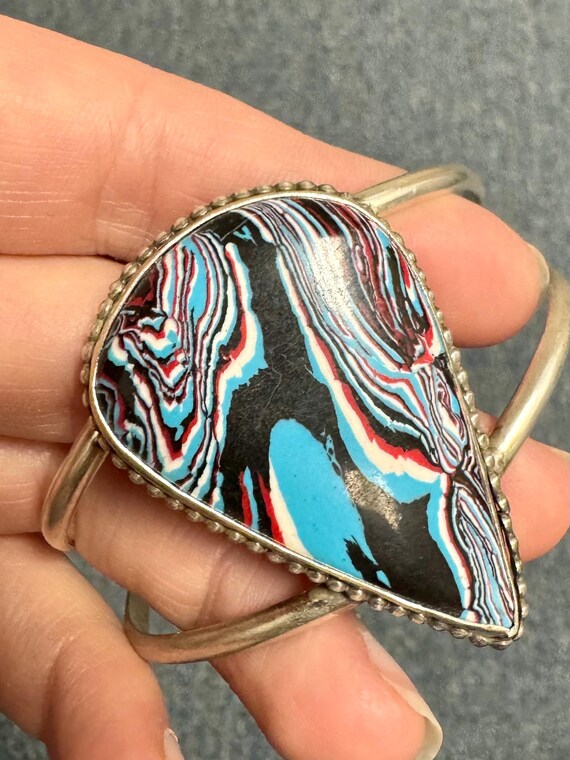 Hand-Crafted Sterling Silver Fordite Cuff View 2