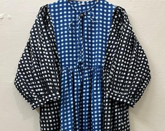 Handmade Cotton Check Summer Dress, Indian Design Block Print Dress