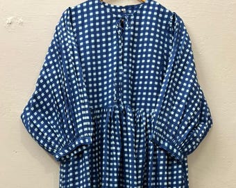 Handmade Cotton Check Summer Dress, Indian Design Block Print Dress