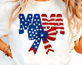 Patriotic Mama PNG, Bow, Red White Blue, 4th of July Shirt Design (Digital Download)
