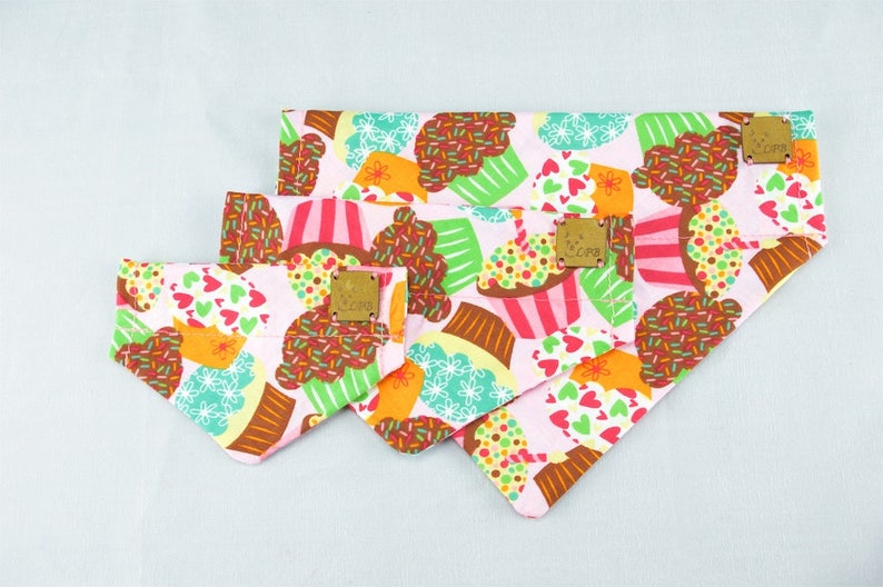 Pink Cupcakes and Floral Reversible Dog Bandana Slip-on Collar Dog Bandana Reversible Dog Scarf