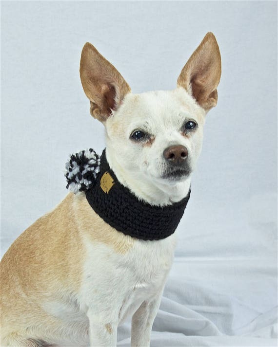 Black With Black And White Pom Pom Crochet Dog Scarf Collar Etsy