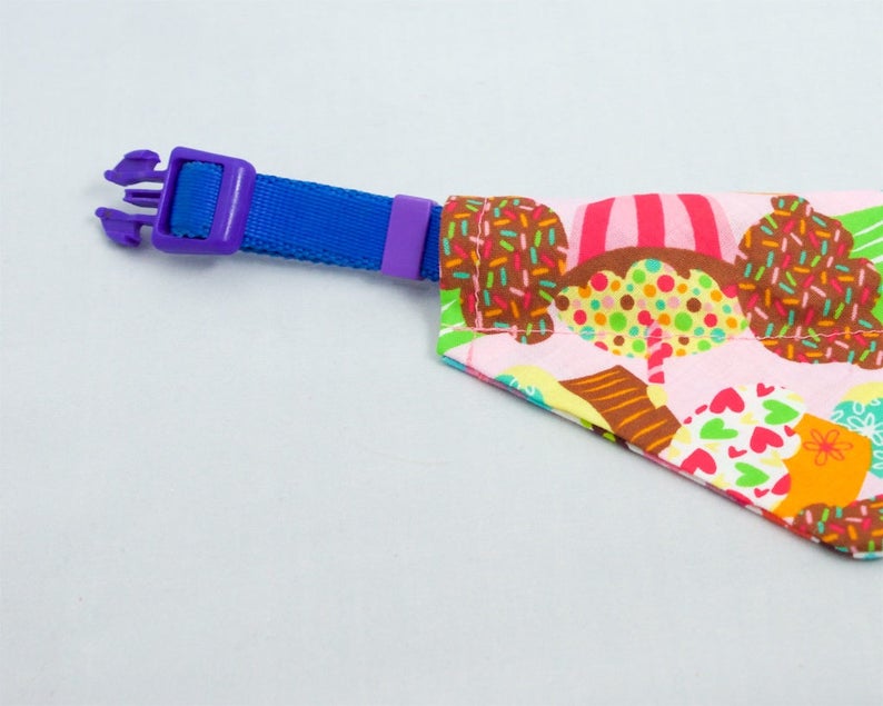 Pink Cupcakes and Floral Reversible Dog Bandana Slip-on Collar Dog Bandana Reversible Dog Scarf