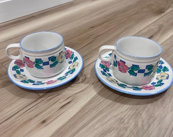 Set of 2 Christopher Stuart “Village Bistro” Mug and Saucer Sets