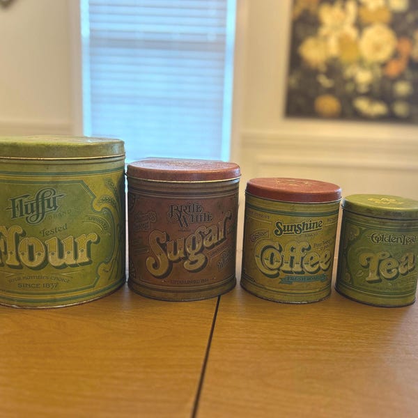 Vintage Ballonoff Metal Kitchen Maid Canister Set