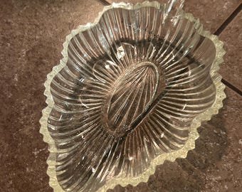 Vintage Leaf Shaped Depression Glass Bowl