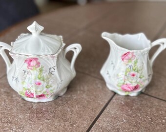 Antique R.S. Prussia Sugar Bowl and Creamer Set