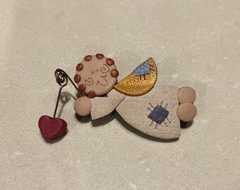 Vintage Handmade Folk Art Angel Pin