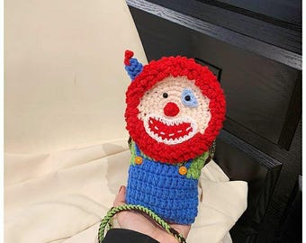 Borsa per telefono da clown fatta a mano all'uncinetto,/ costume di Halloween per adulti/ regalo di Natale/