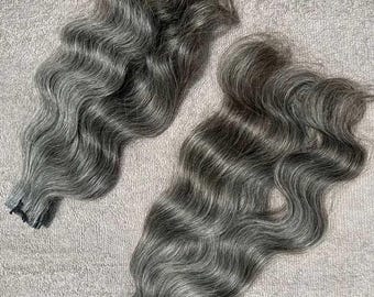 Natural Wavy Grey Tape in Human Hair Extensions