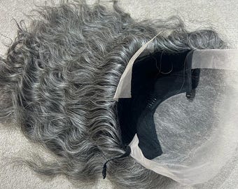 Gray Curly Human Hair Wig | Swiss Lace Front, Natural Texture