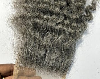 Natural Grey Curly Human Hair Lace Closure | Undetectable Bleached Knots, Remy Virgin Hair