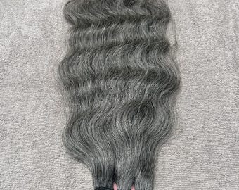 Salt and pepper wavy hair weft bundles