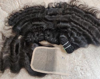 Curly Human Hair Bundles with Lace Closure – 100% Virgin Hair