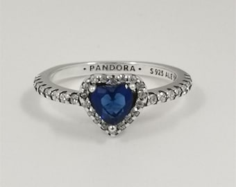 pandora elevated blue heart ring s925 sterling silver 50/52/54/56/58
