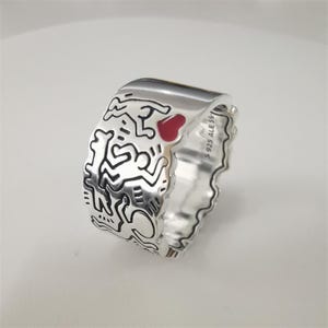 pandora s925 silver ale heart and man line art wide rim ring