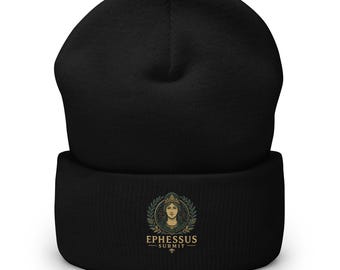Embroidered Athena Cuffed Beanie, Unisex Knit Winter Hat