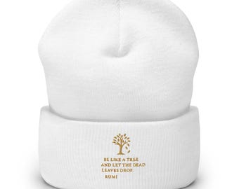 Embroidered Tree Acrylic Beanie, Unisex Cuffed Knit Winter Hat