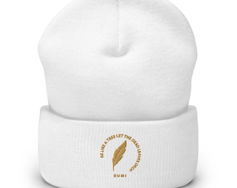 Embroidered Cuffed Beanie, "Be Like a Tree", Unisex Knit Winter Hat