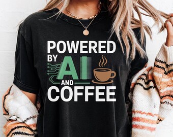Maglietta con intelligenza artificiale e caffè, maglietta divertente per nerd nerd, maglietta per amanti del caffè, abbigliamento per nerd tecnologici, regalo per appassionati di intelligenza artificiale, maglietta con detto umoristico