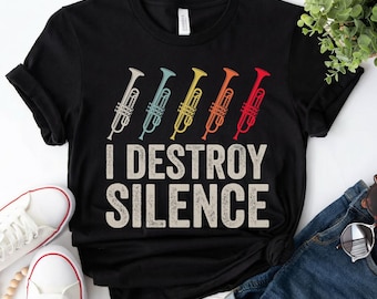 Camiseta de trompeta, «Destruyo el silencio», Camiseta para trompetista, Camiseta para amante de la trompeta, Camiseta para banda de música, Regalo para profesor de música, Regalo para trompetista