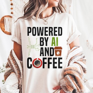 Maglietta divertente con intelligenza artificiale e caffè, maglietta con grafica umoristica per appassionati di tecnologia, maglietta da ingegnere informatico, maglietta unisex regalo per programmatori