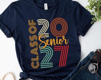 Camiseta de graduación de 2027, camiseta de graduación de la generación 2027, camiseta de graduado de secundaria y universidad, regalo conmemorativo para estudiantes, ropa con colores personalizados