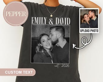 Camiseta personalizada para parejas con foto, conjunto a juego personalizado para él y para ella, camiseta vintage con foto de pareja, regalo de aniversario de bodas, regalo para parejas