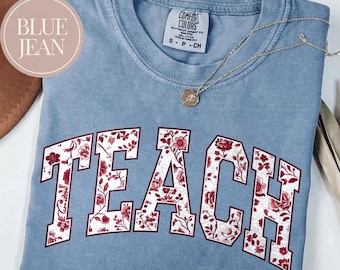 Camiseta floral para profesor, camiseta Comfort Colors para profesor, camiseta bonita para profesor, camiseta floral para profesor, regalo estético para profesor, camiseta de vuelta al cole