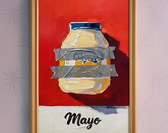 Mayo Jar Street Art Print, ducttape voedselillustratie